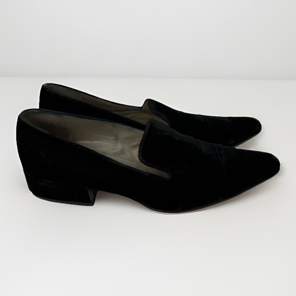 VTG Prada Women's Loafers Size 39 Black Velvet Slip On Italy Designer Shoes Read